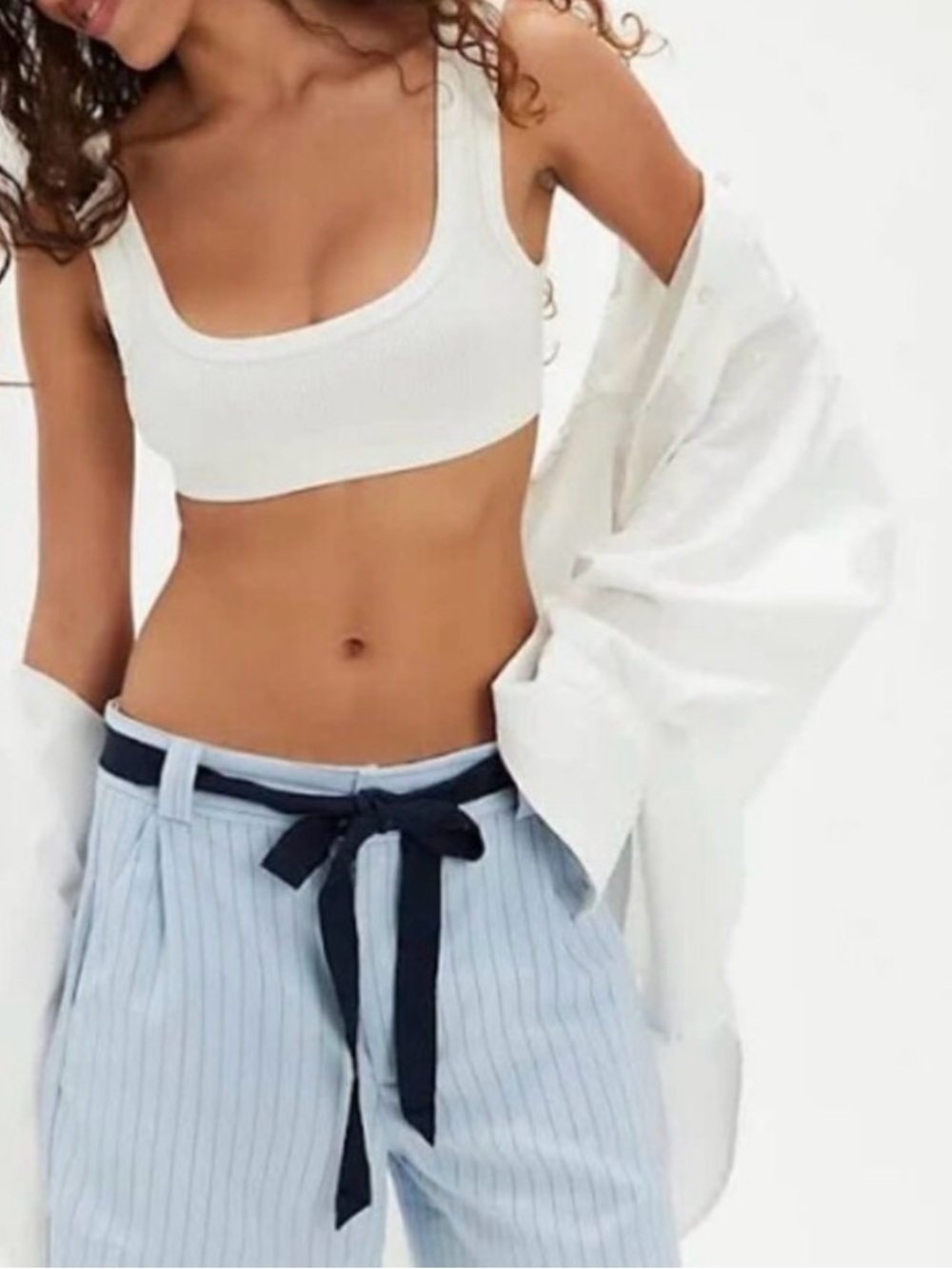 Free People Perfect Prep Pleated Stripe Shorts. NWT. Pale blue pinstripes